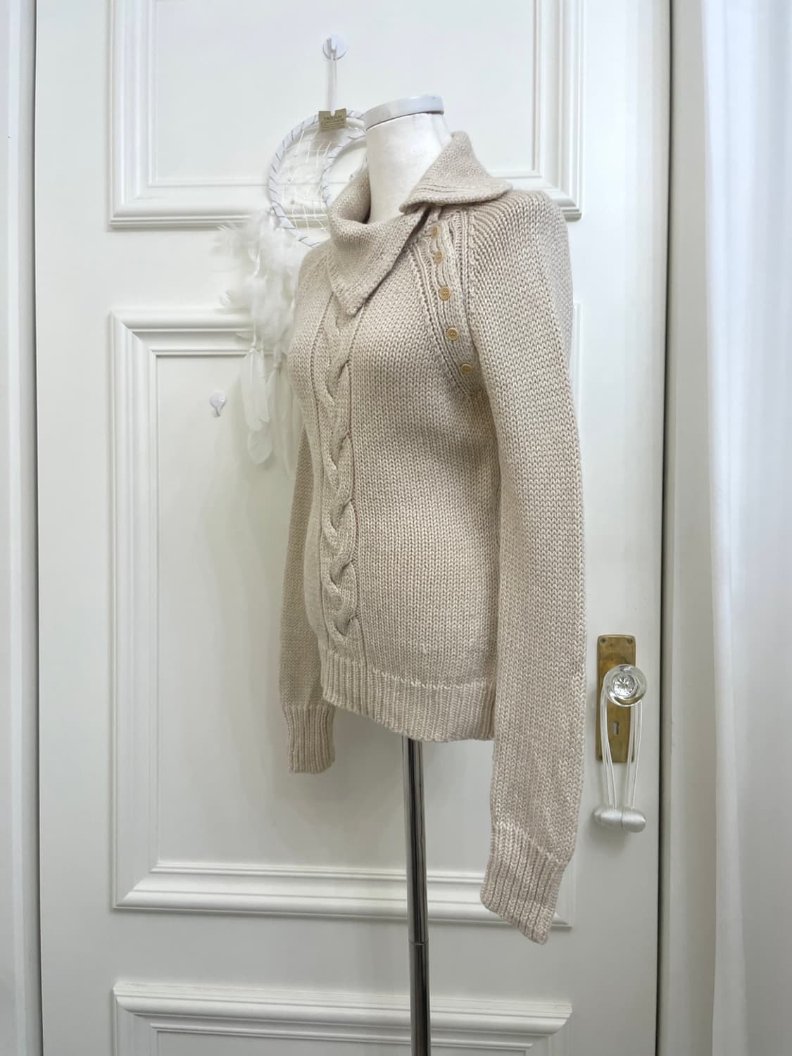beige ivory glitter diagonal turtle-neck 상품이미지2