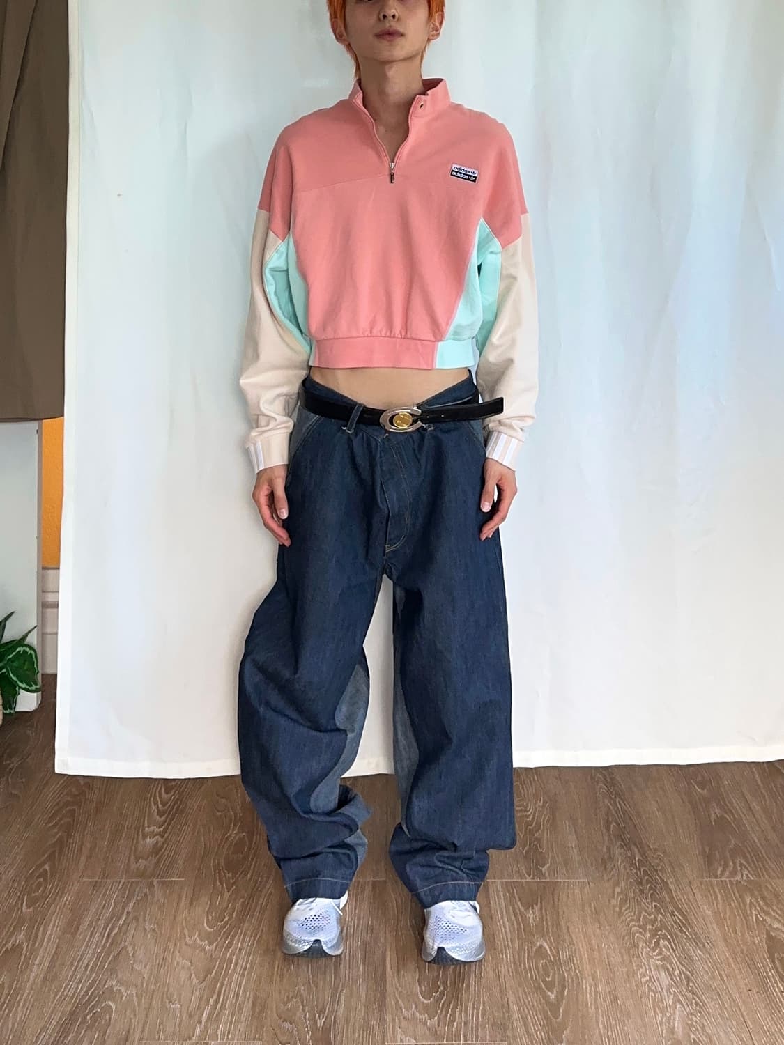 Adidas 컬러 블록 크롭 하프 집업 상품이미지1