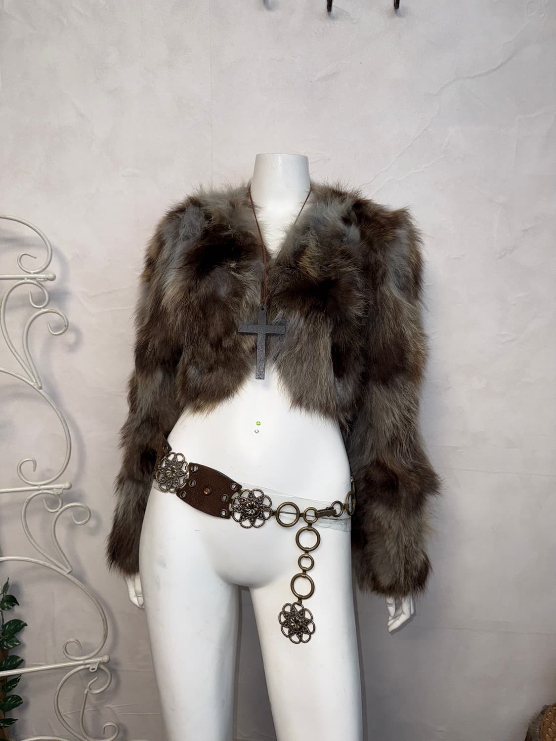 Mixed blue brown raccoon fur crop jacket 상품이미지4