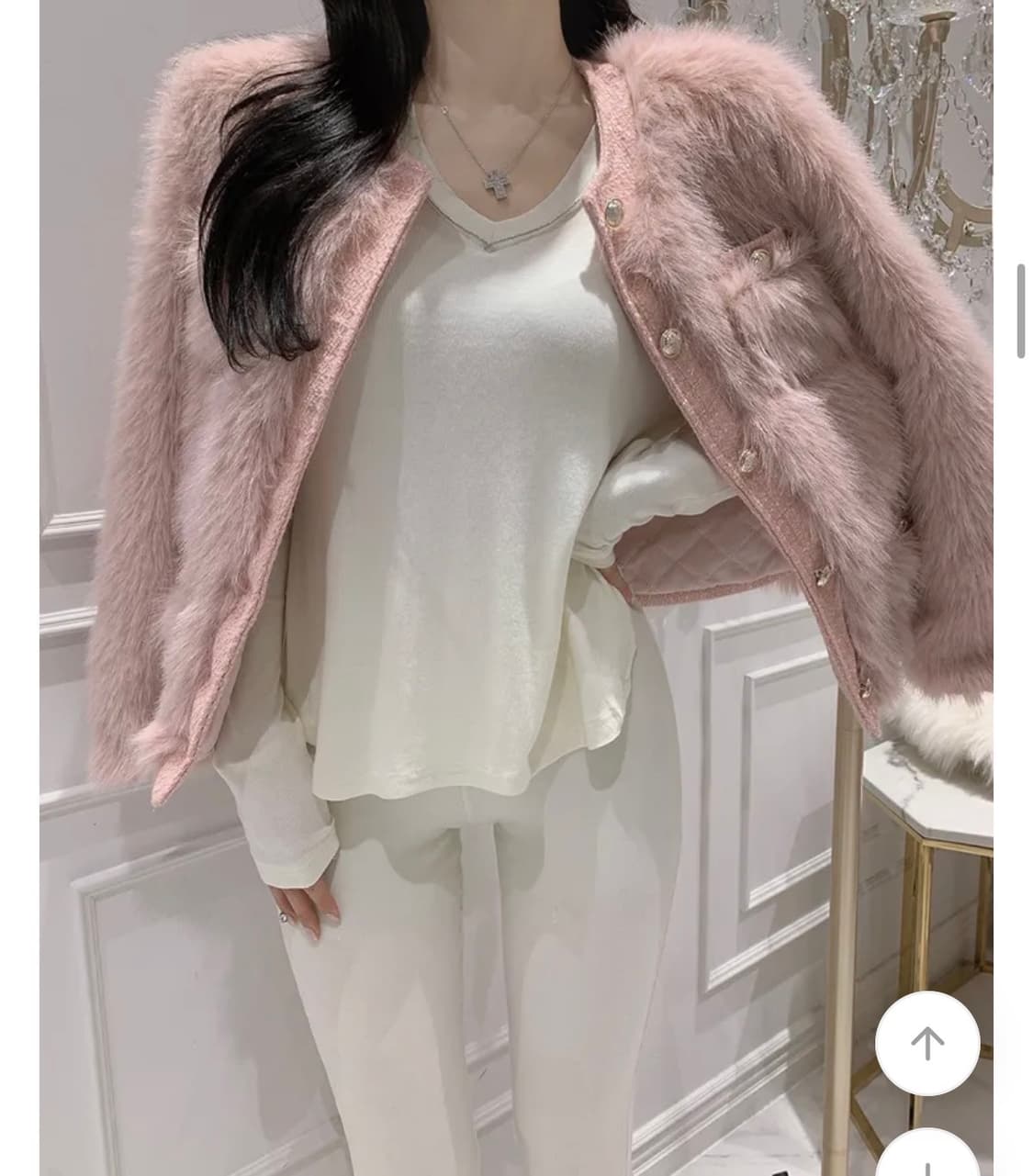 에이블리 유인미 로망 트위드 퍼 자켓 핑크 상품이미지2