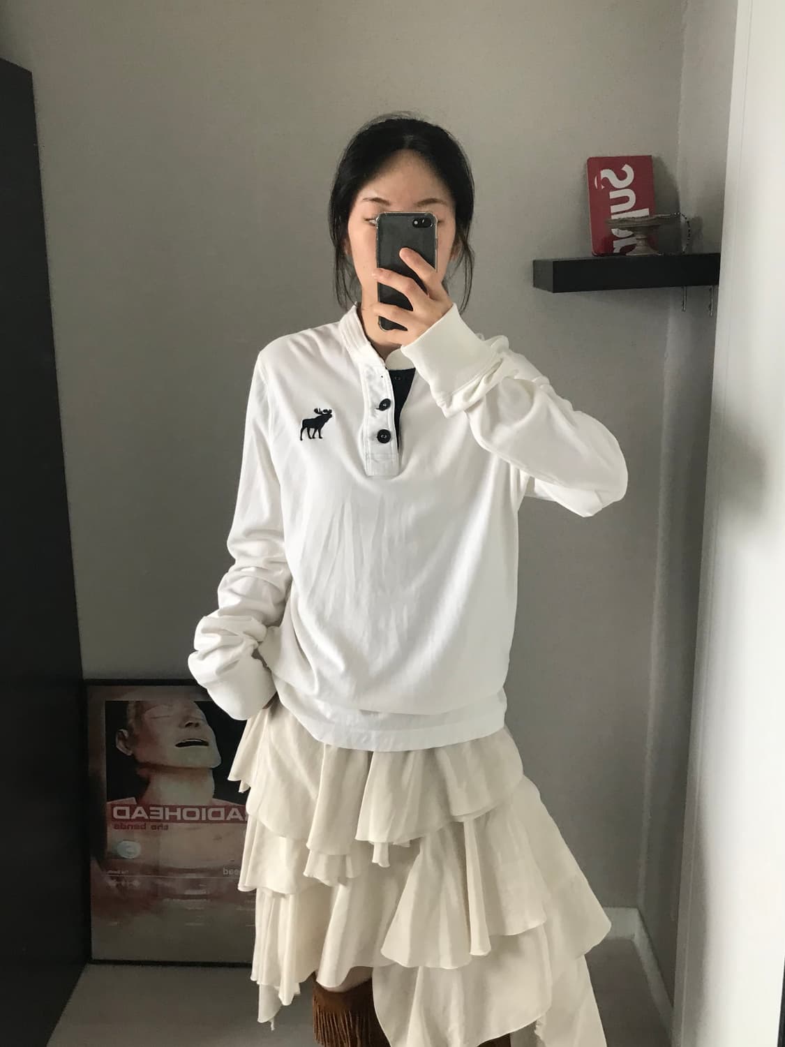 아베크롬비 산양 자수로고 헨리넥 롱슬리브티 화이트 상품이미지2