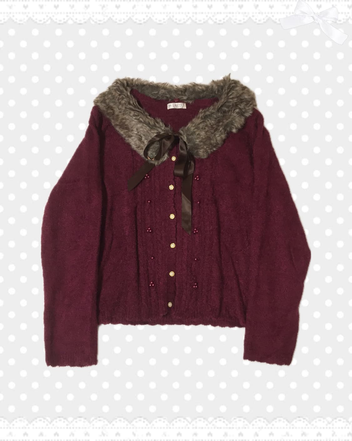 빈티지 엑시즈팜 버건디 퍼 니트가디건 상품이미지1