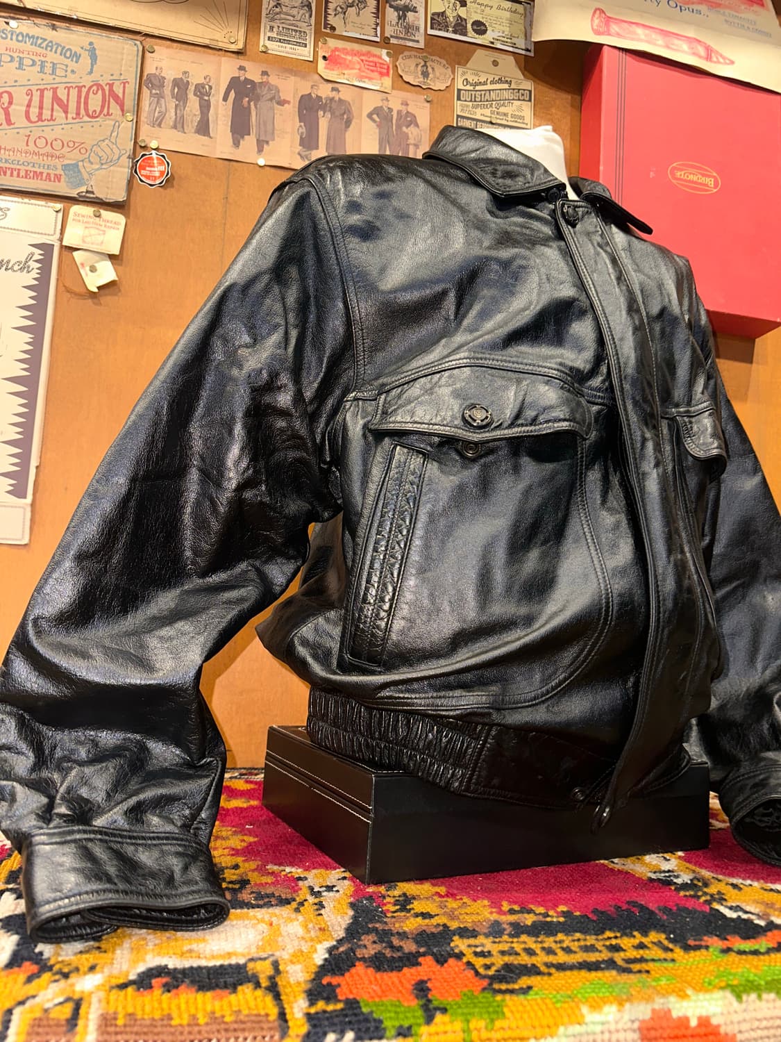 ( L-XL ) 가죽자켓 봄버자켓 레더자켓 소가죽. 빈티지가죽 상품이미지2