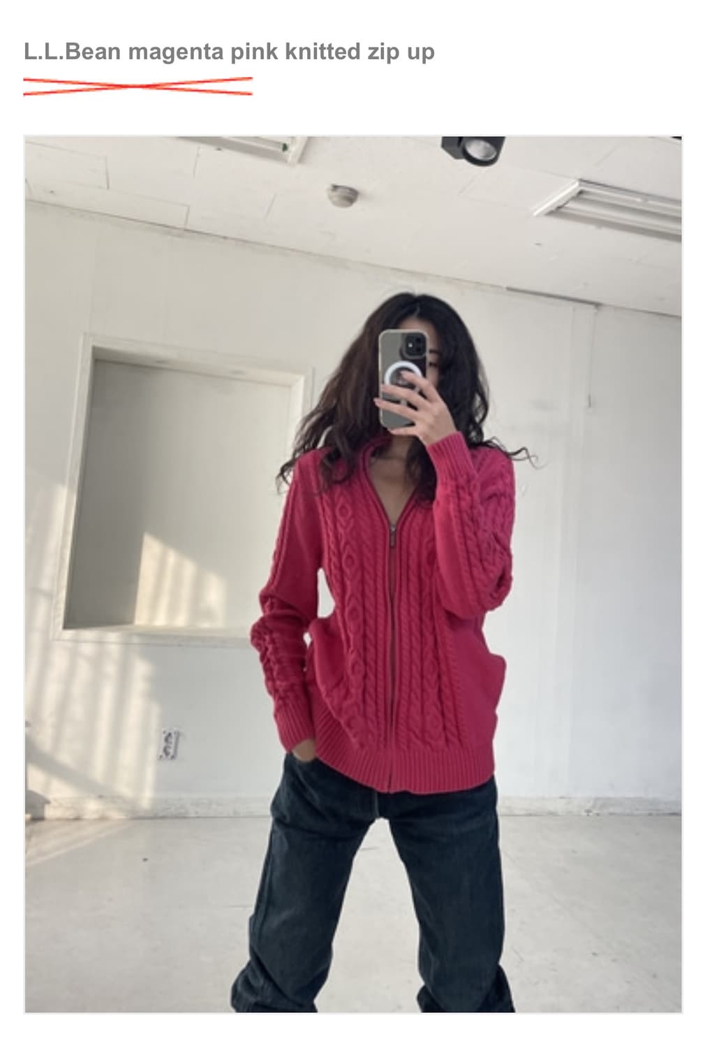 L.L.Bean 폴로 꽈배기 케이블 니트 집업 마젠타 핑크 상품이미지1