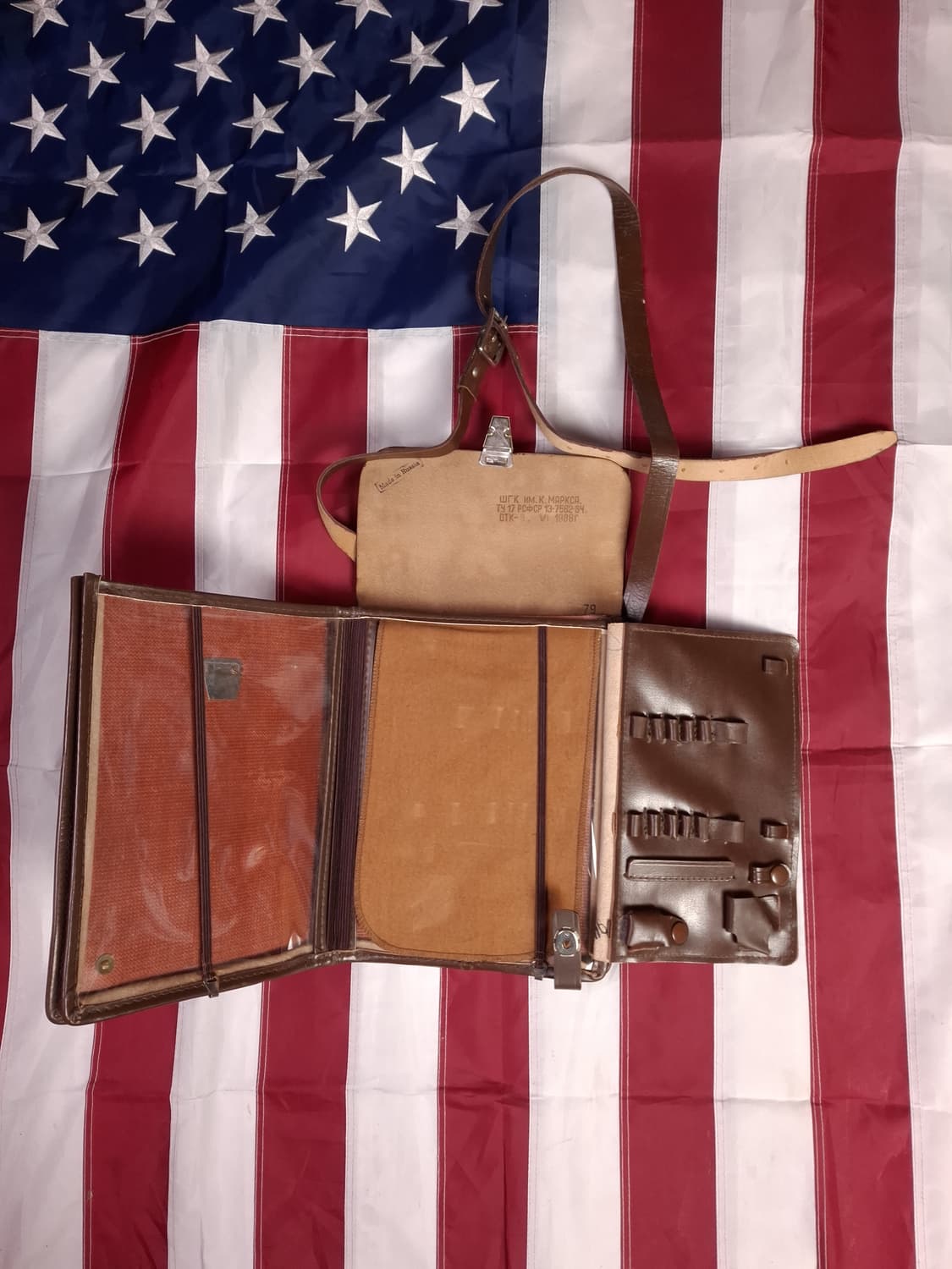 새제품 오리지날 80's 소련 장교용 리얼레더 지도 가방 상품이미지6