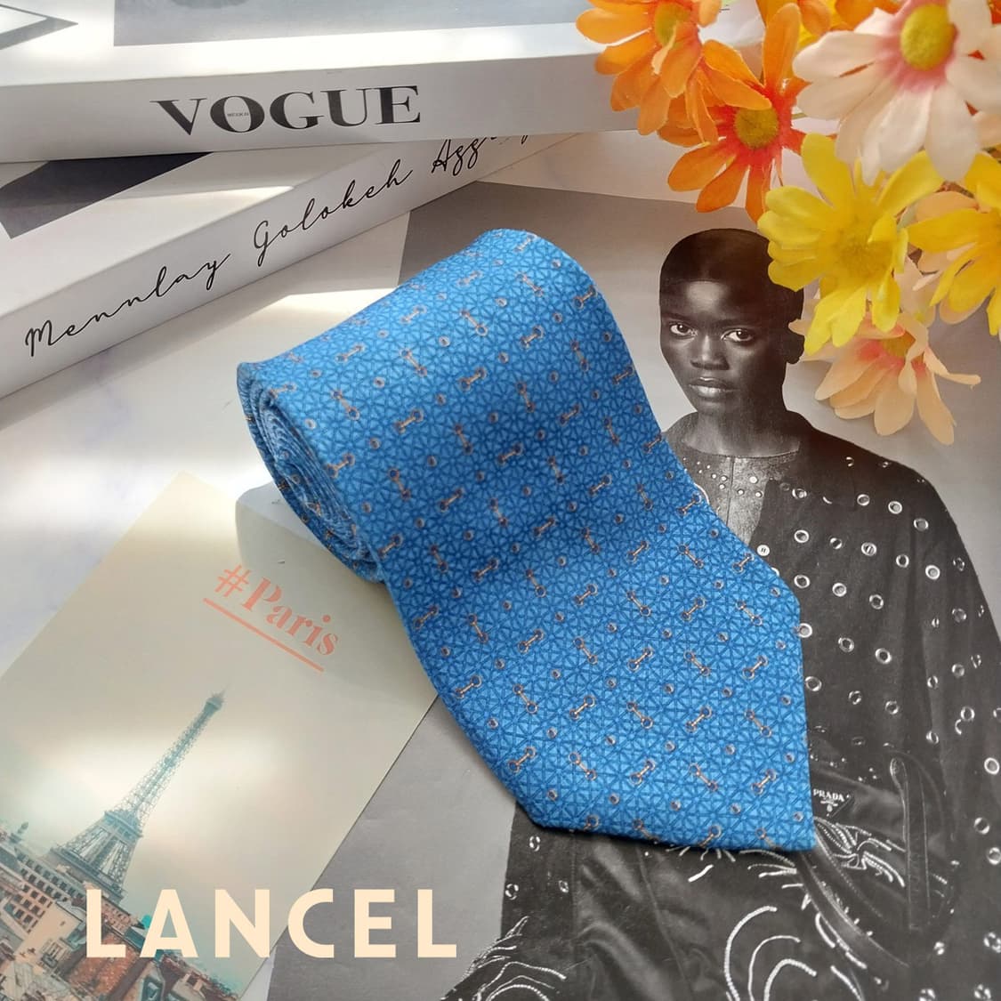 LANCEL 란셀 실크 블루 패턴 넥타이 9.7cm A등급 K2713
 상품이미지2