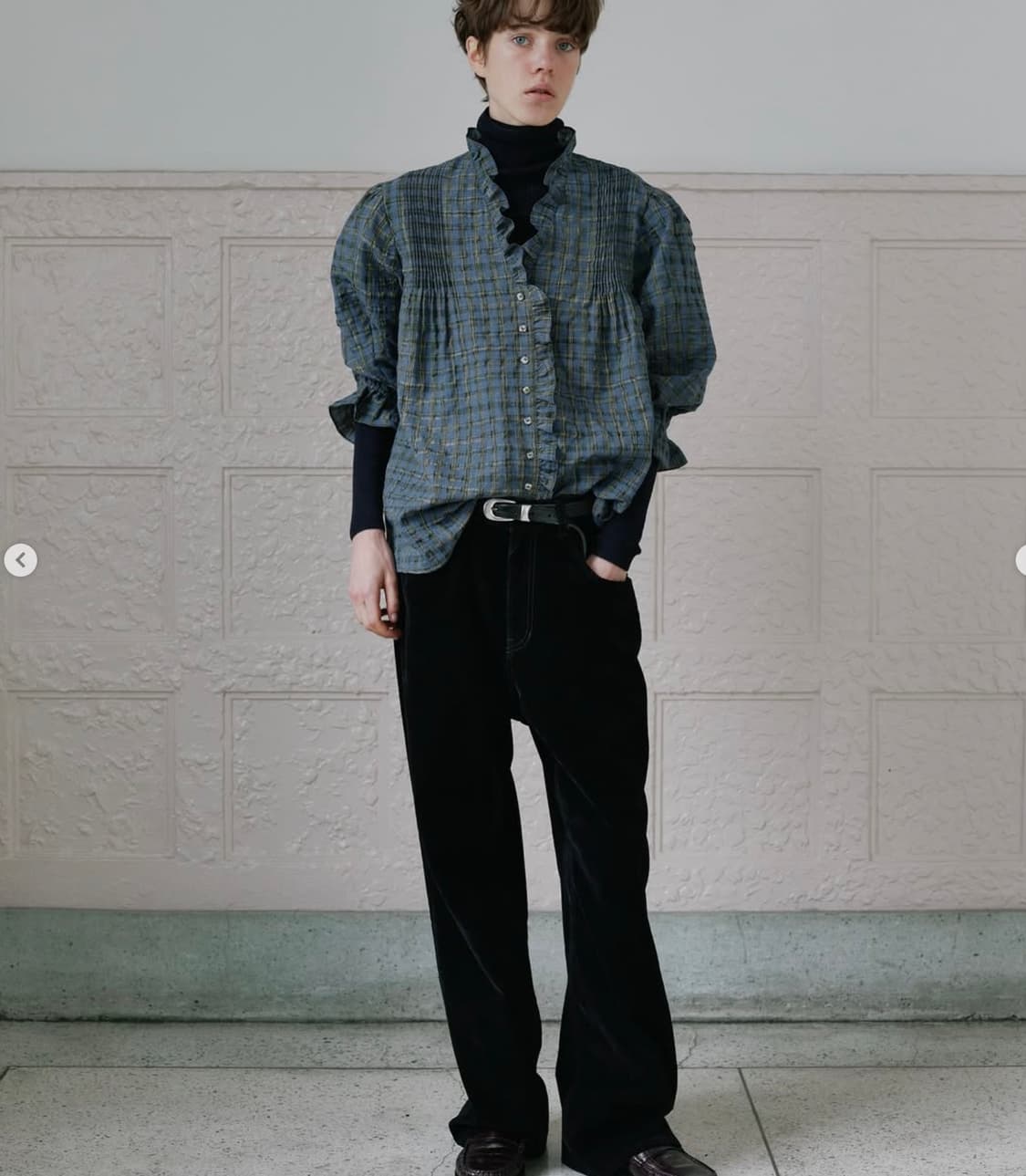 비아 플레인 체크 블라우스 사이즈 프리 상품이미지10