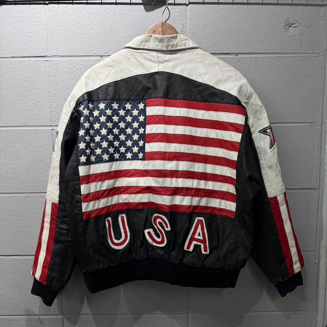 USA 성조기 더티워싱 가죽자켓 상품이미지1