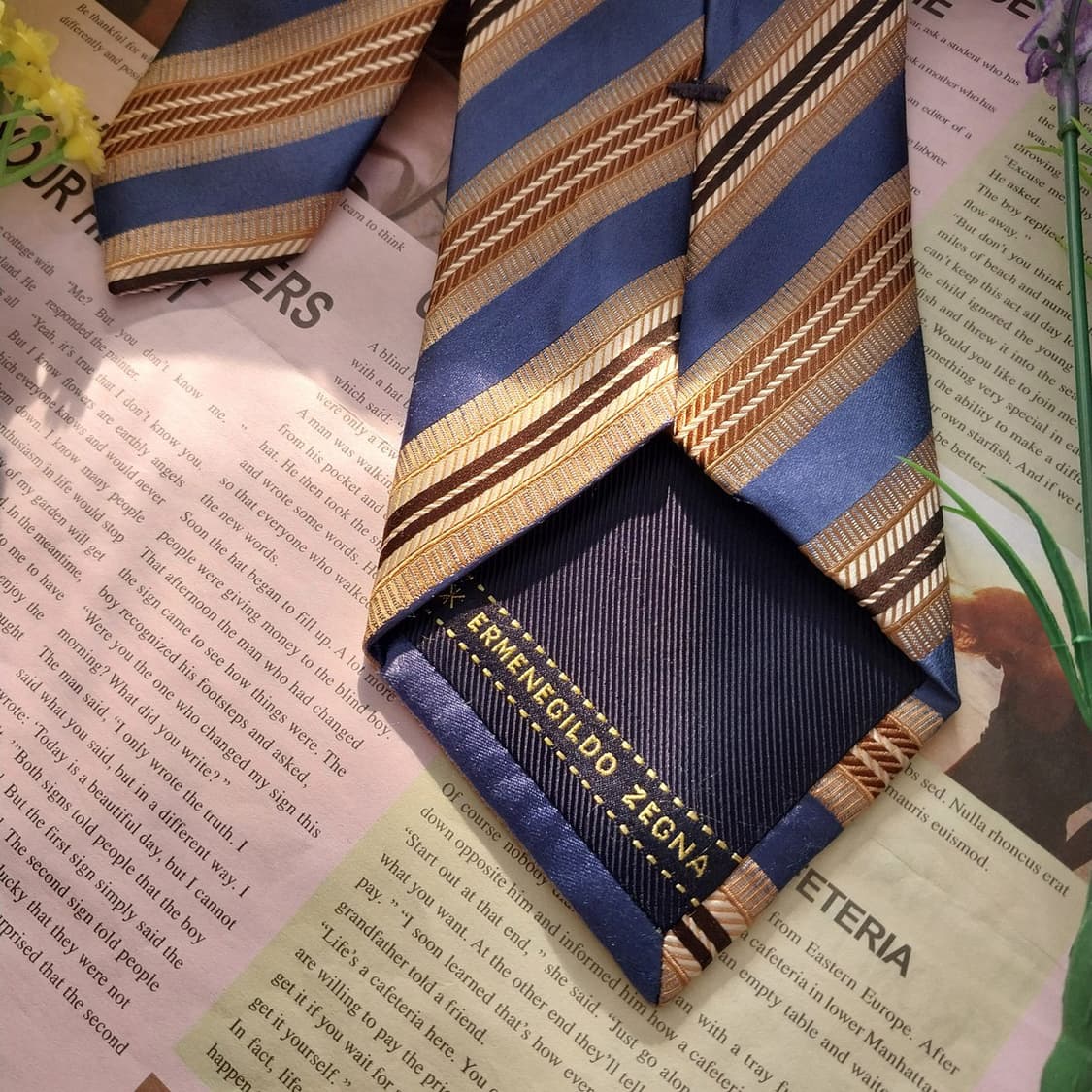 제냐 실크 베이지&블루 스트라이프 넥타이 8.7cm A+등급 K1385
 상품이미지7