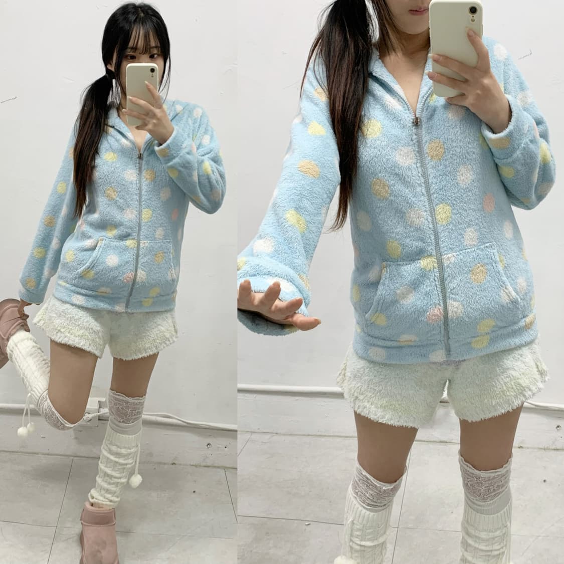 [RICH MIX] 조지후쿠 하늘맛 ☁ 도트 폭닥 후드집업 상품이미지1