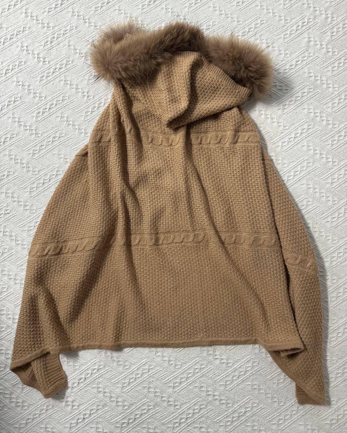 버클 히든 버튼 퍼 후디드 니트 케이프 상품이미지9