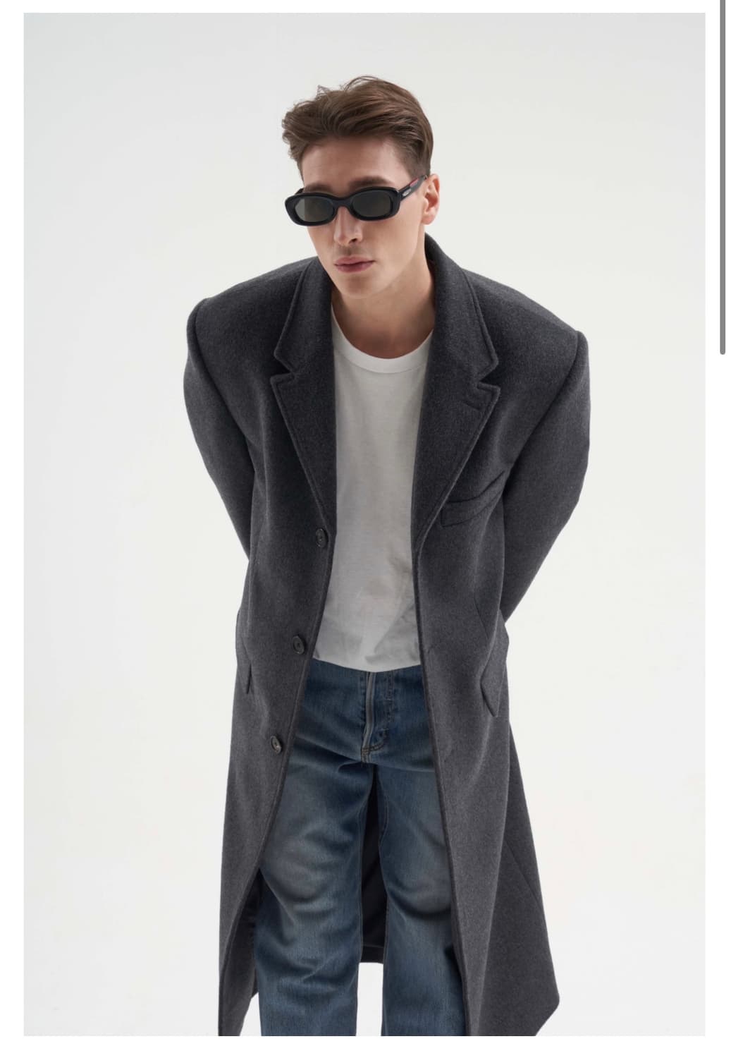 [XL] 최영 오버사이즈 체스터 필드 코트 차콜 상품이미지1