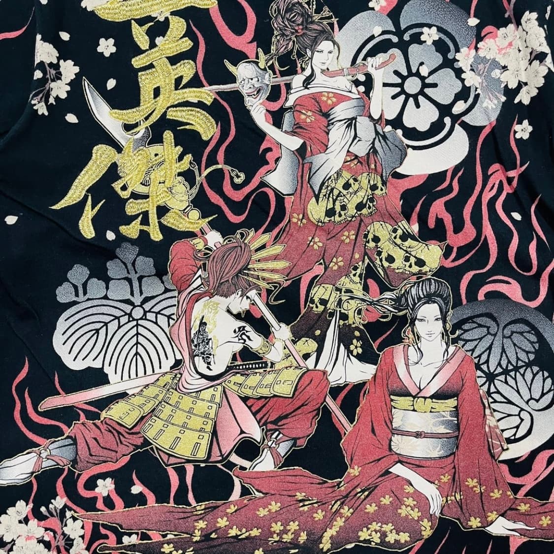 화풍 오리엔탈 사무라이 걸 플레임 아트 반팔 티셔츠 상품이미지4