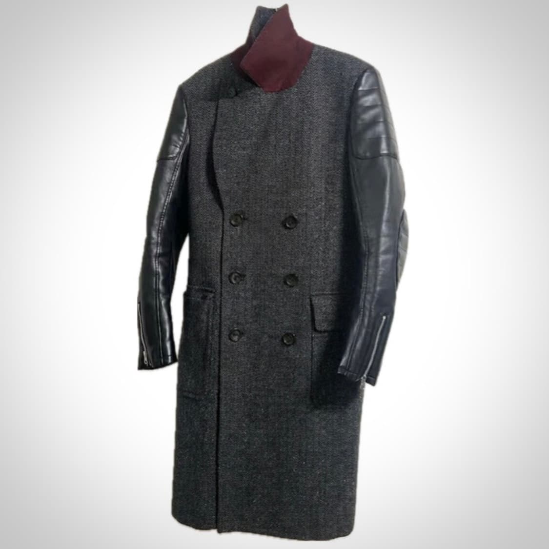 준야 와타나베 맨 17FW 런웨이 암레더 패치 더블 코트 상품이미지1