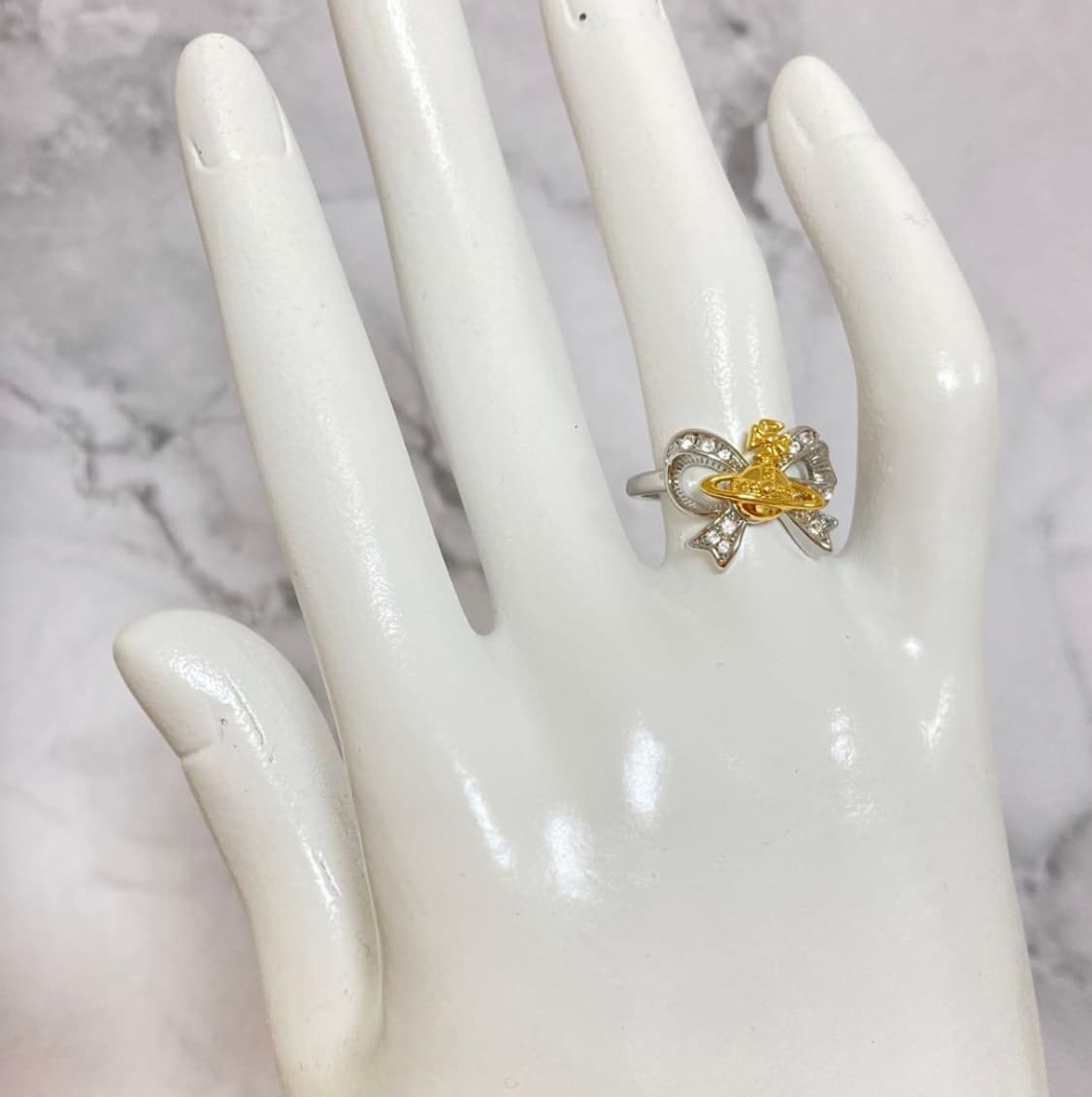 비비안웨스트우드 아카이브 실버 골드 리본 orb링 반지 상품이미지4