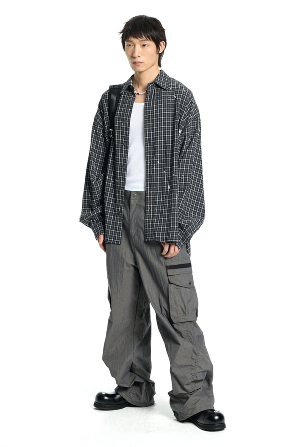 본바트 VONVAT 페인트 블랙 체크 셔츠 2 상품이미지4