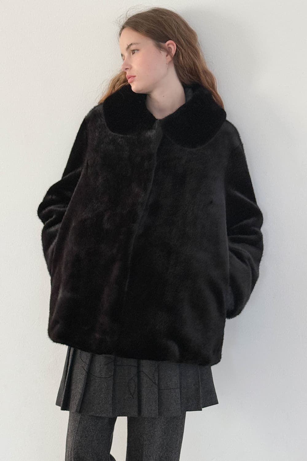 새상품 시눈 하프 퍼코트 블랙 Sn Half Fur Coat Black 상품이미지2