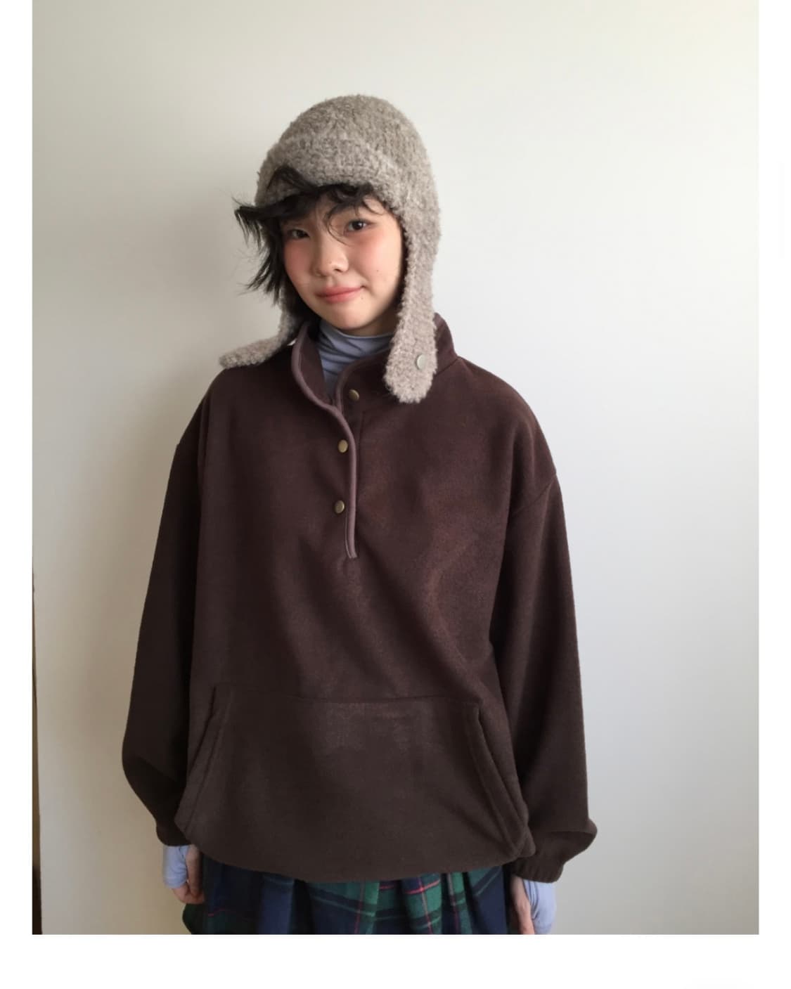 더기 플리스 아노락 맨투맨 브라운 상품이미지1