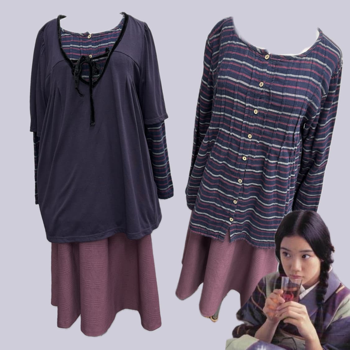 💜하구미의 퍼플 그런지 코디세트💜 히피 레이어드 리본 일본 빈티지 상품이미지2