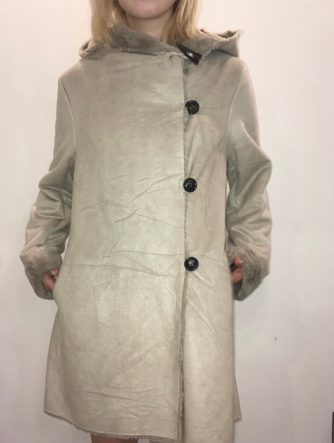 jpn vintage 그레이베이지 후드 더플 무스탕 상품이미지3