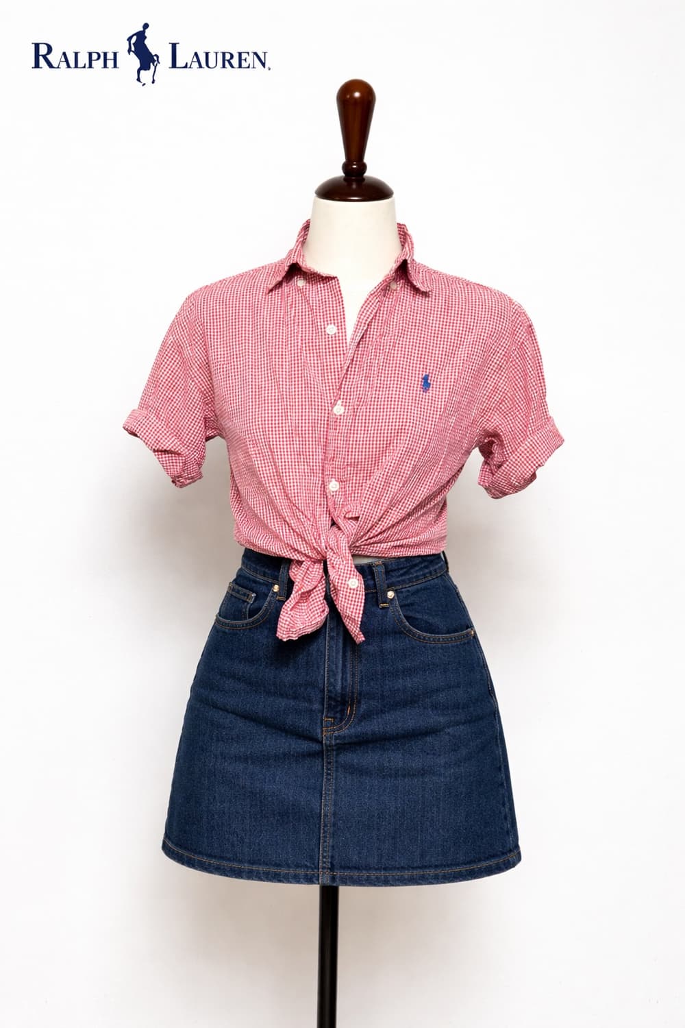 폴로 랄프로렌 레드 y2k 깅엄체크 반팔 셔츠 상품이미지1