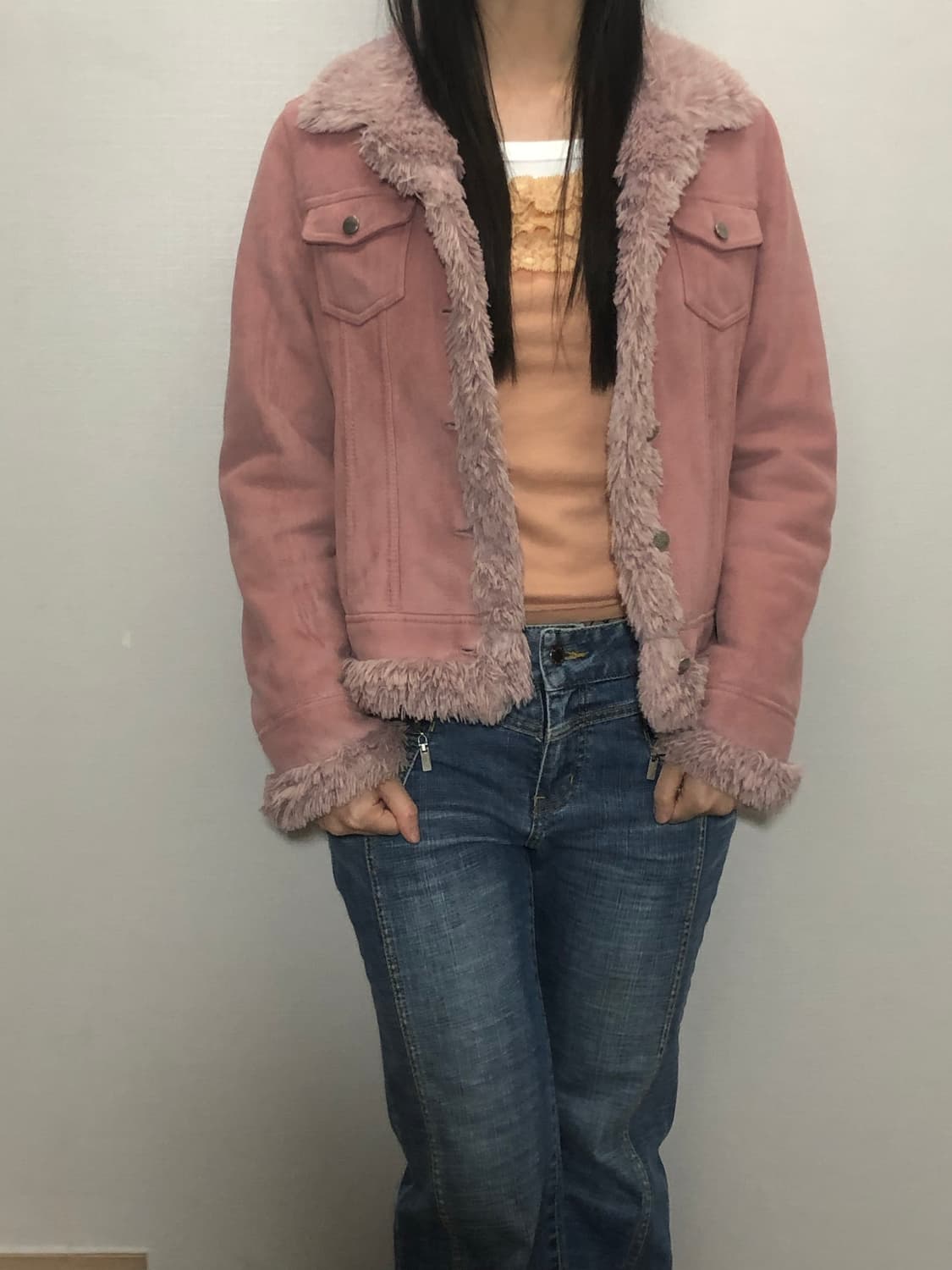빈티지 핑크 스웨이드 퍼 자켓 상품이미지4