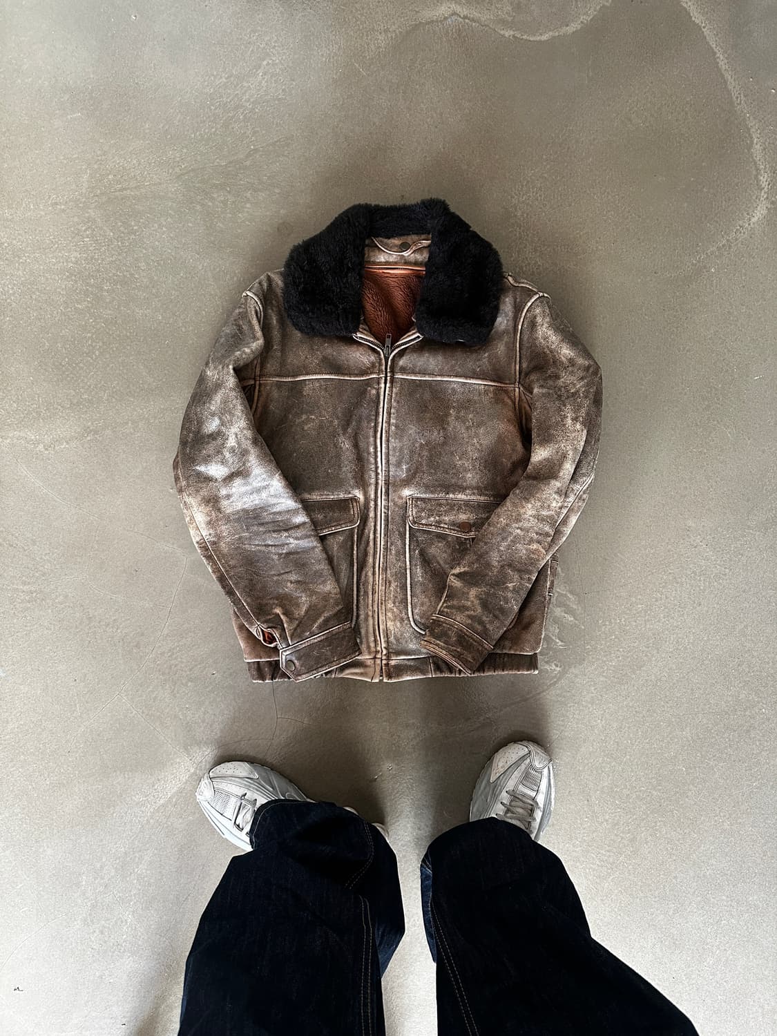 우먼 빈티지 디스트로이드 레더 파일자켓 상품이미지1