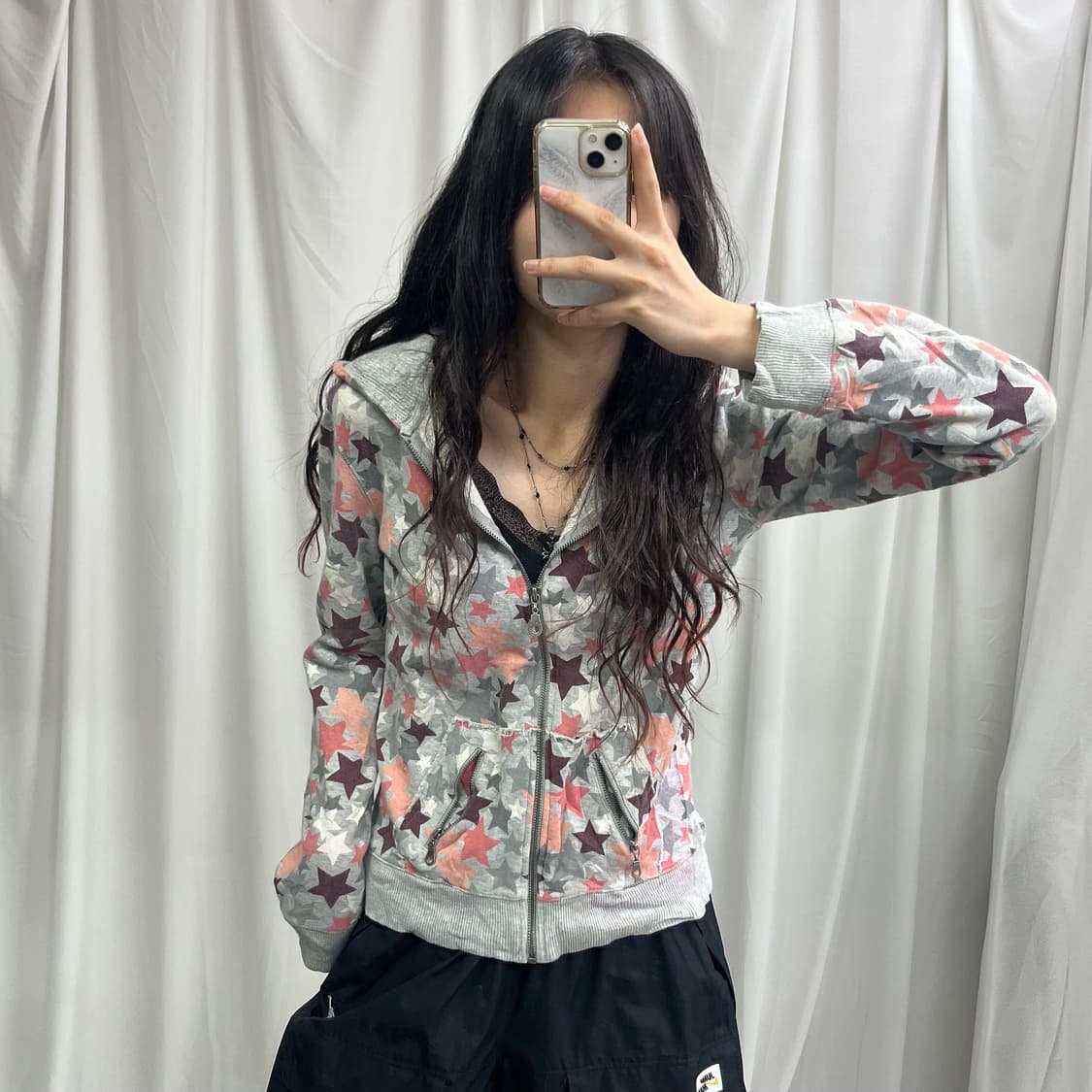 Vintage star pattern hood zip-up 상품이미지3