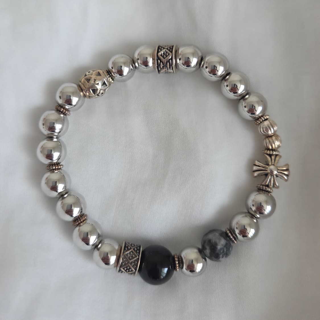 실버 볼 원석 레이어드 고스 팔찌 상품이미지1