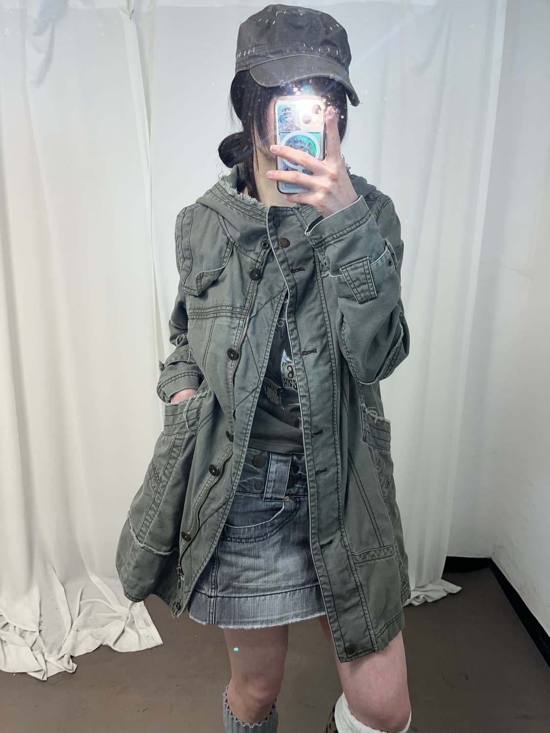 Smex 00‘s 카키 그런지 후드 야상 상품이미지10