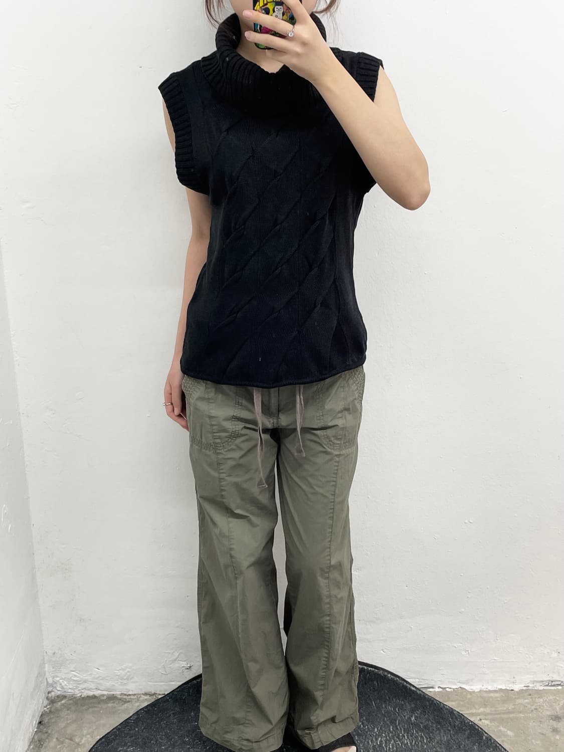 y2k 짜임 폴라 하프 니트탑 상품이미지4