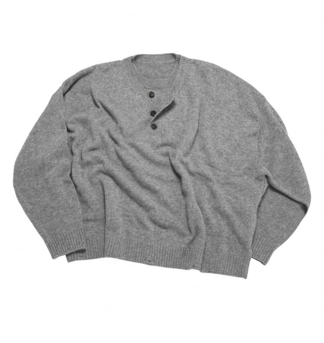 (L사이즈) MJD 콘트라스트 넥 캐시 크롭 니트 그레이 상품이미지1