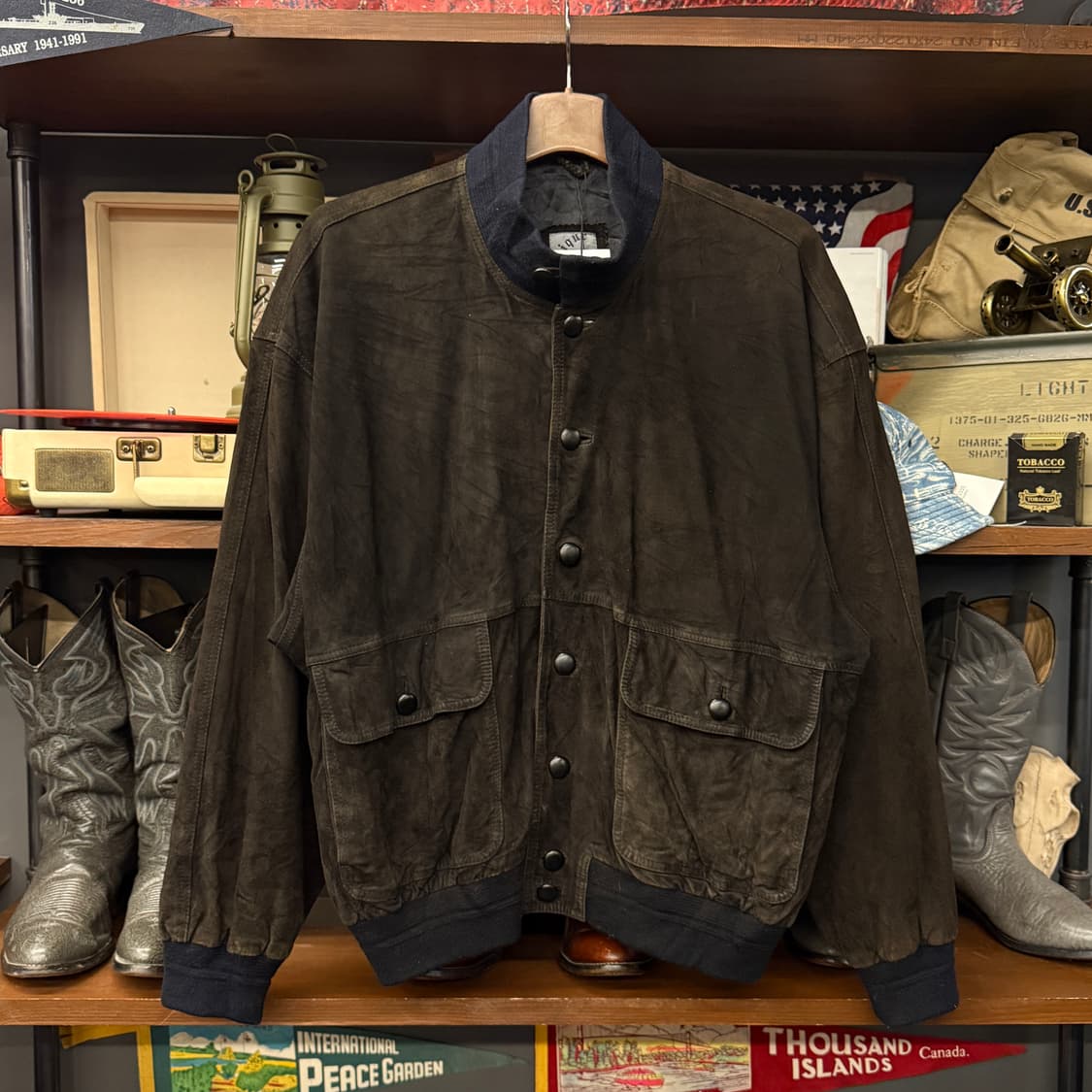 80~90s 뢰제칸 독일생산 리얼레더 스웨이드 블루종 자켓 N860   상품이미지1