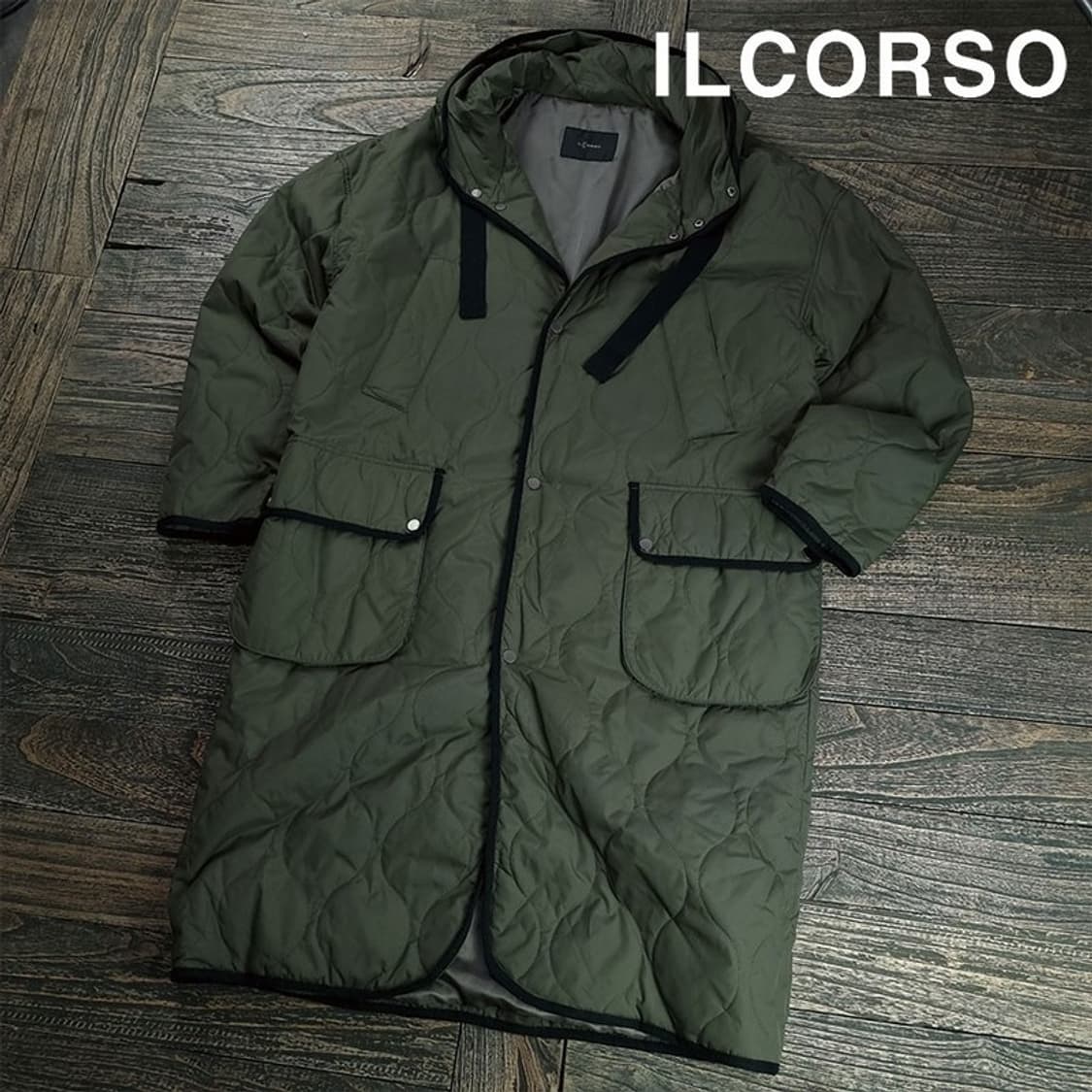 [일꼬르소] 오버핏 퀄팅 후드 코트 카키 M19669 상품이미지1