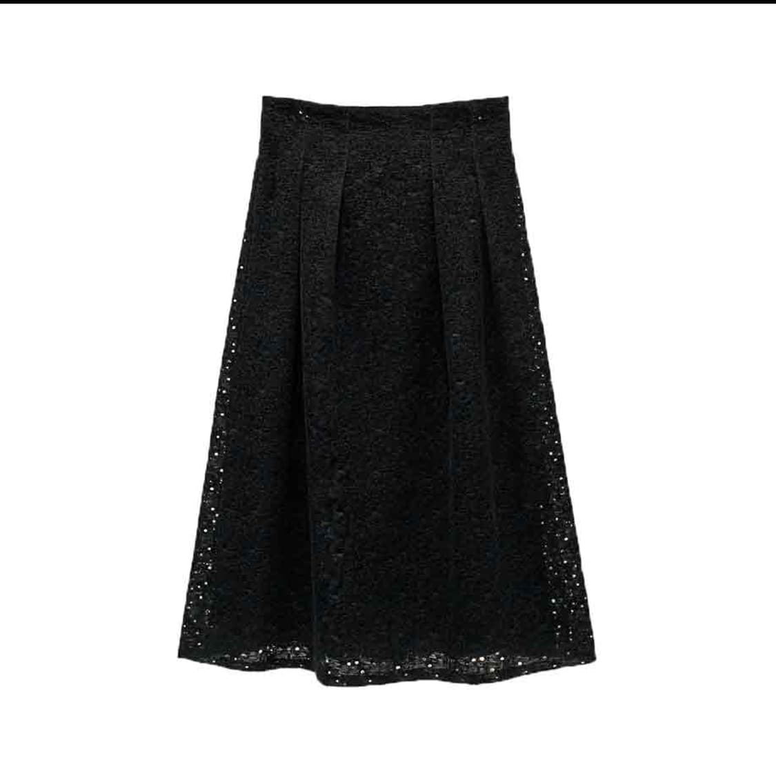 JPN VINTAGE 롱 스커트 핀턱 펀칭 텍스처 트위드 디테일 블랙 상품이미지1