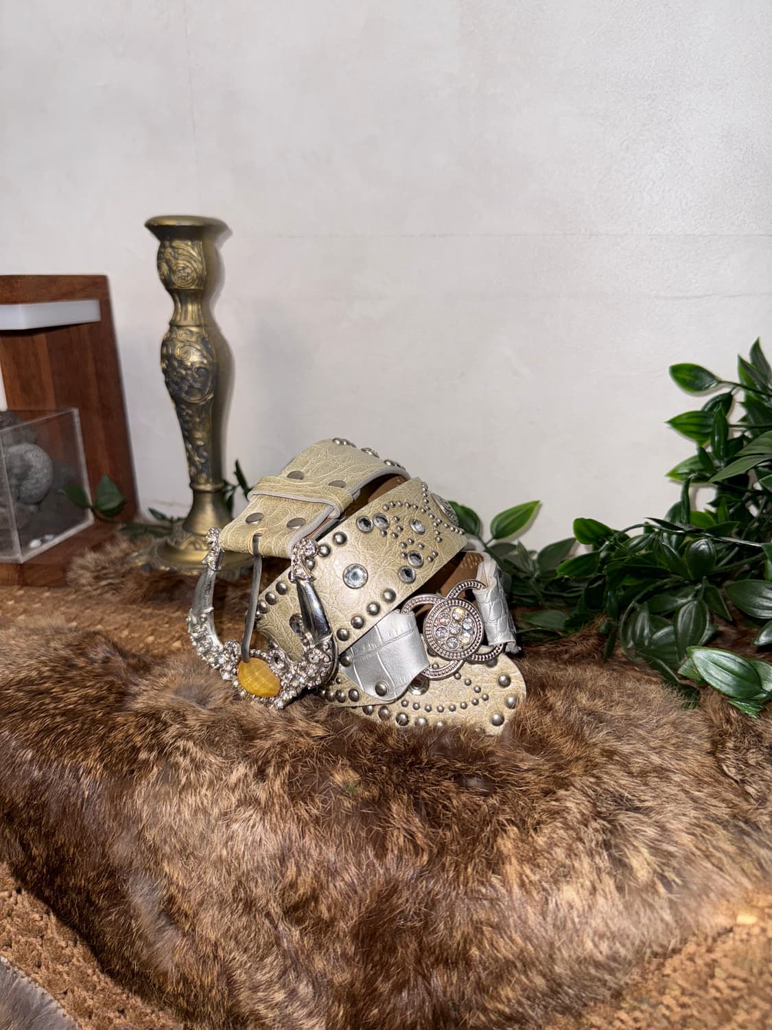 Ivory python cubic stud buckle belt  상품이미지2