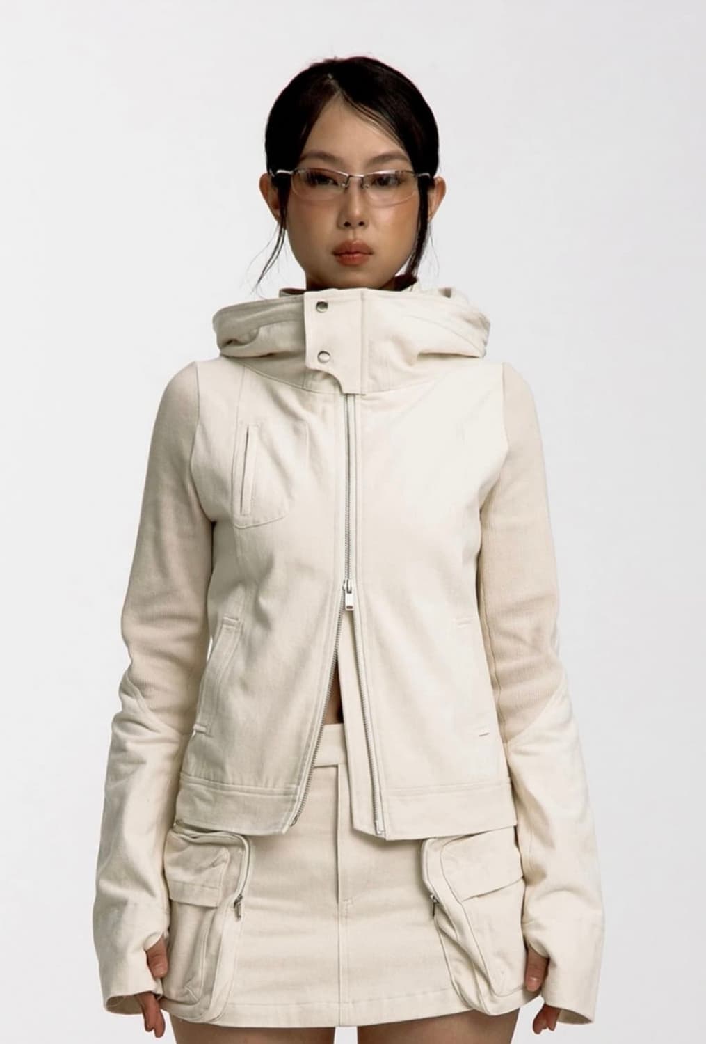 카시코 우먼 니트 패널 후드 자켓 아이보리 상품이미지1