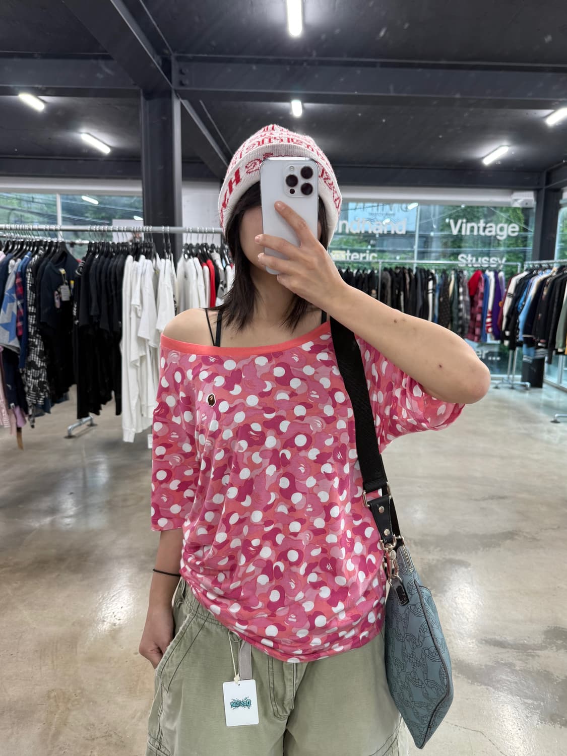 베이프 핑크 카모 도트 반팔 상품이미지2