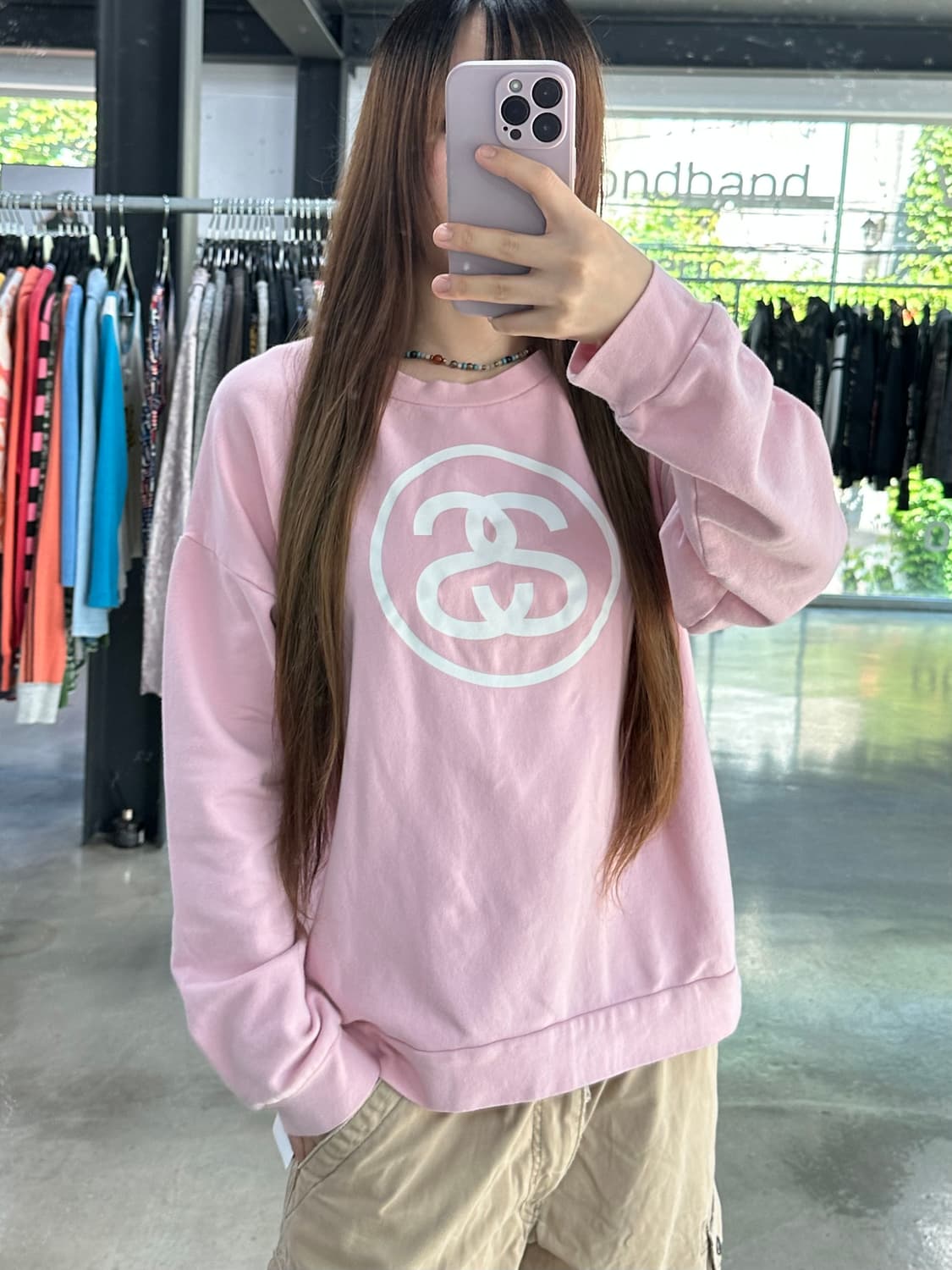 스투시 클래식 닷 크루넥 맨투맨 핑크 상품이미지3