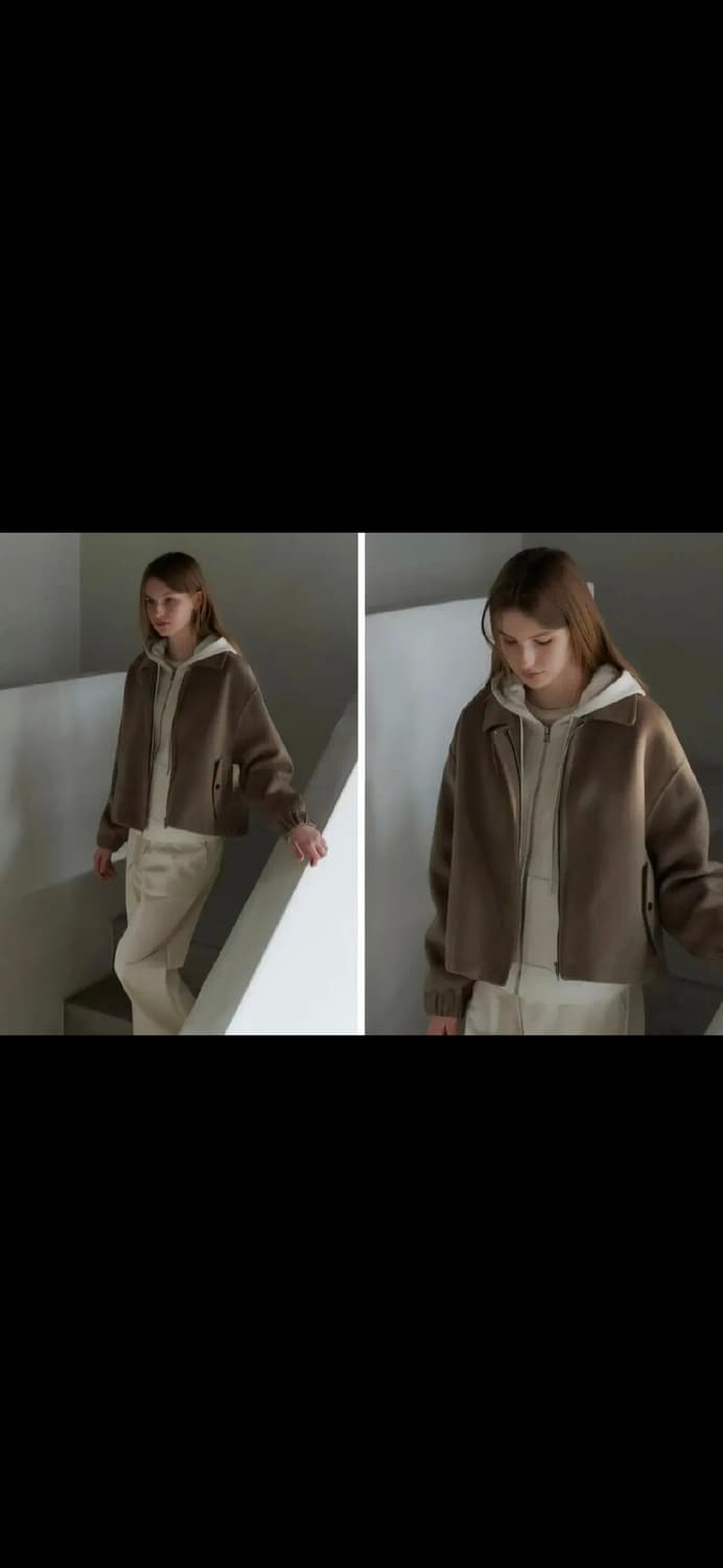 유라고 울 캐시미어 핸드메이드 블루종 자켓 숏코트 점퍼 브라운 FREE 상품이미지2