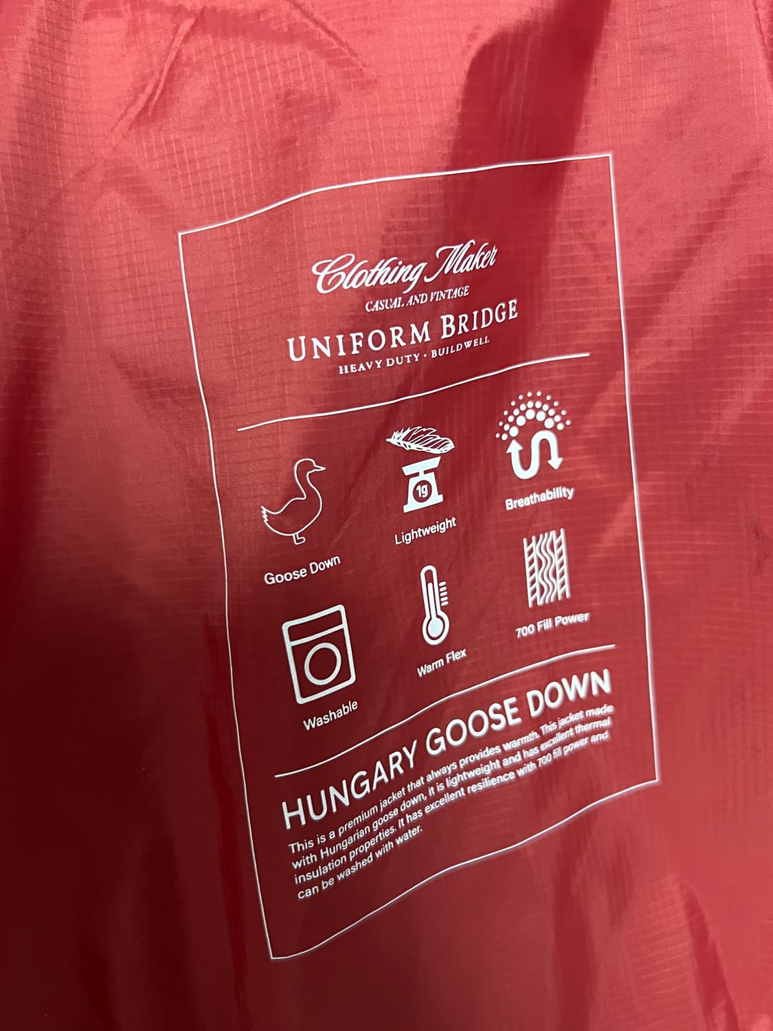 택포15) 유니폼브릿지 24fw 카라코람 구스다운 패딩 체리레드 M 상품이미지8