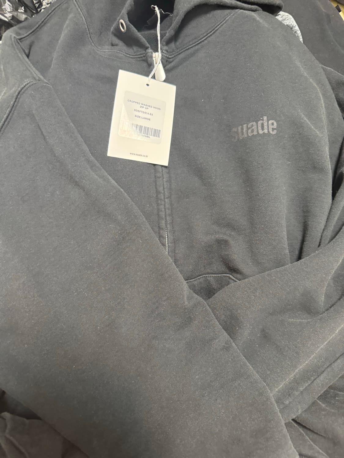 스웨이드 크롭 워시드 후드 집업 L 새상품 상품이미지2