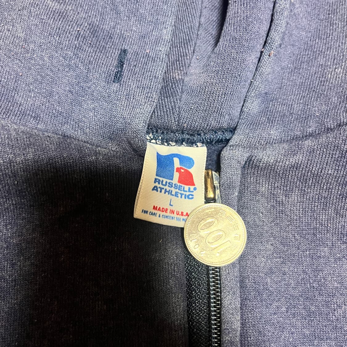[L] 80s USA 빈티지 러셀 후드집업 페이디드 네이비 상품이미지6