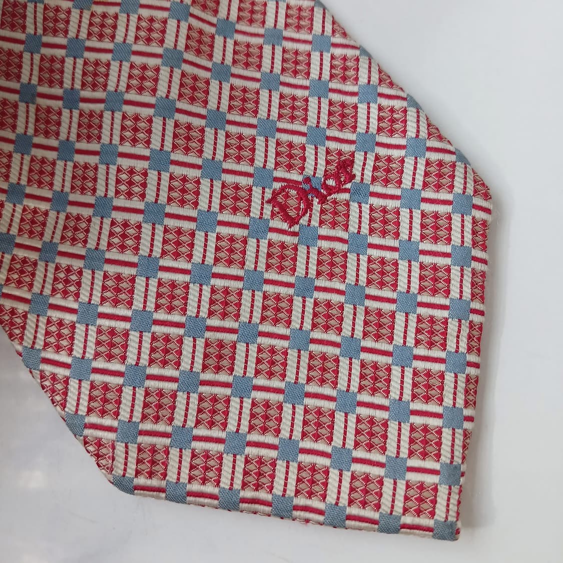 크리스찬 디올 실크 레드 기하 패턴 넥타이 9.4cm A등급 A19579 상품이미지4