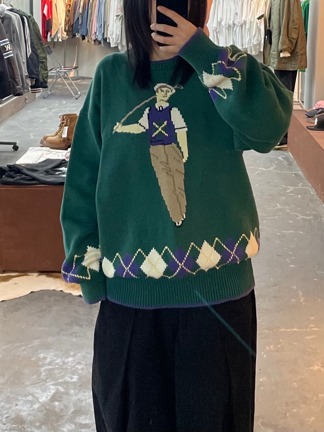 빈티지 풀오버 아가일 골프 그린 니트 H1661 상품이미지1