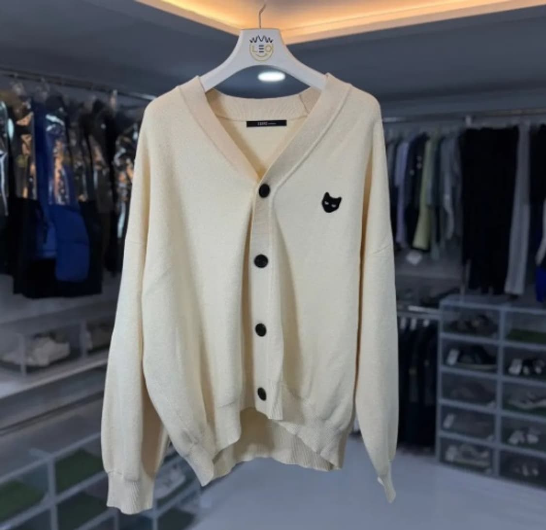 [정품] 송지오 블랙 캣 로고 크림 코튼 가디건 XS 상품이미지1