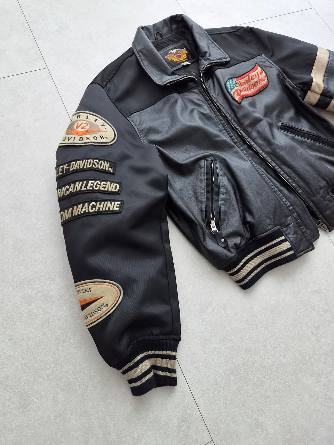 빈티지 할리데이비슨 레더 나일론 믹스 크롭자켓 M 상품이미지2