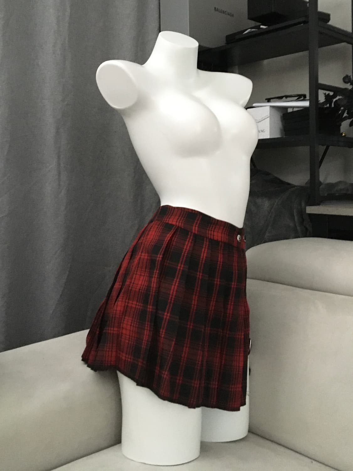 ༒ punk red checkered garter skirt 상품이미지3