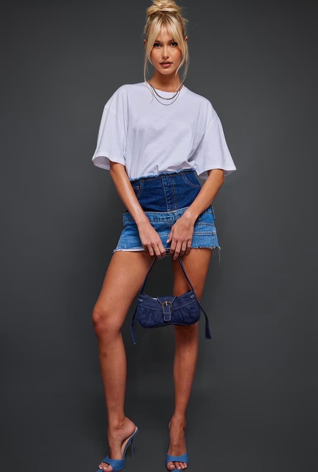 Contrast panel denim skirt UK6 상품이미지3