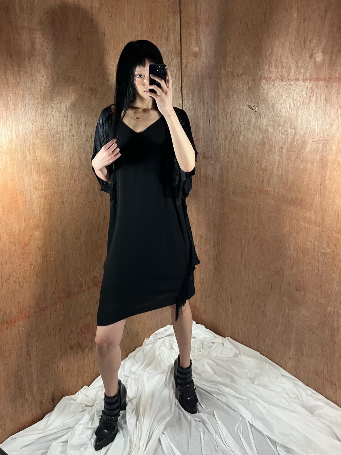 토가풀라 블랙 조젯 프린지 드레스 상품이미지2